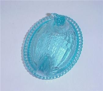DEGENHART ICE BLUE GLASS HEN ON NEST COVERED DISH  