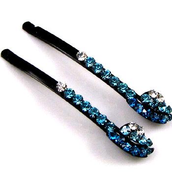    2 Rhinestone crystal fashion hair side clip pin wedding