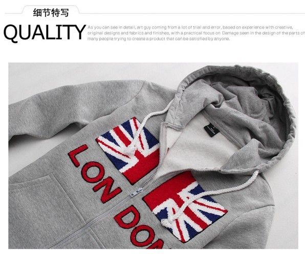 FASHION ON MOON HOODIE SWEATSHIRT JACKET UK FLAG LONDON PRINT FLEECE 