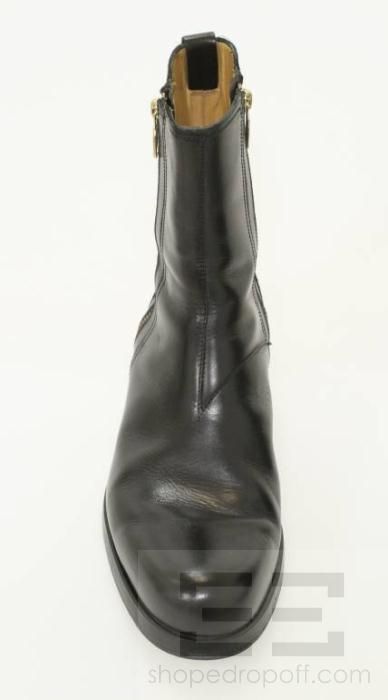 YSL Yves Saint Laurent Black Leather Mens Ankle Boots Size 42  