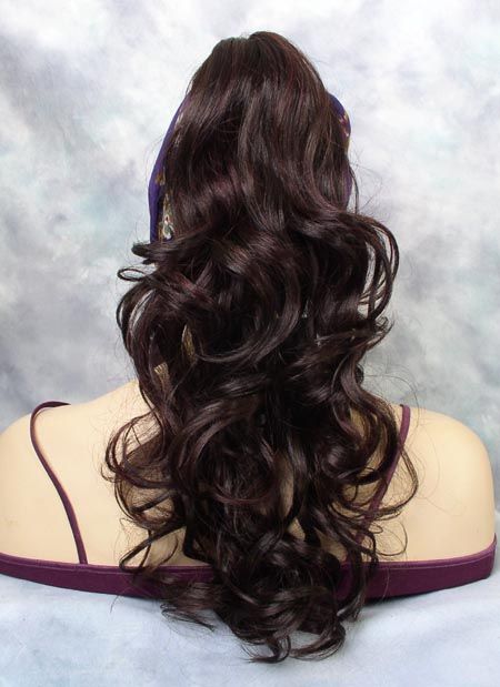 Wavy Black & Auburn/Plum Mix Clip On Hairpiece Wig  