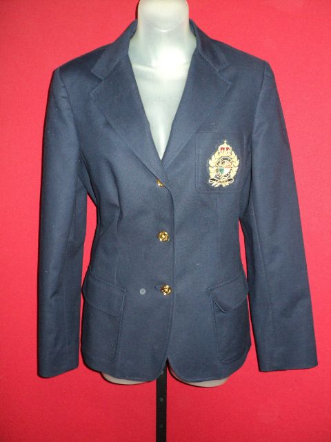   Navy Blue Gold Crested Logo Buttons Jacket Blazer Coat Large~~  