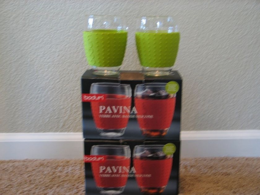 Bodum Pavina 4 Glasses Silicone Sleeve LIME GREEN NEW  