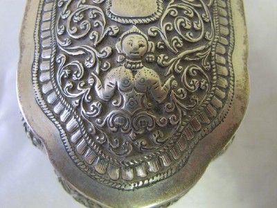 ANTIQUE SILVER TRINKET BOX HEAVY SRI LANKA C 1920  