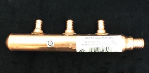 PEX 3 port Copper Manifold 1/2 Branches  