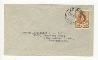 1944 SWAZILAND 2d with p/m ELEMBE to JOHANNESBURG  