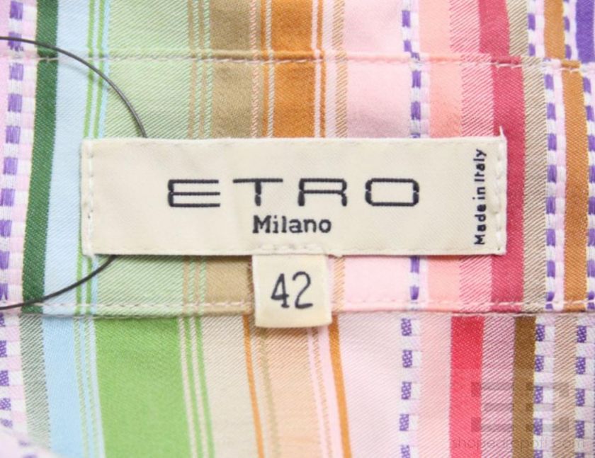 Etro 2 Piece Multicolor Stripe Button Top & 3/4 Length Jacket Size 42 