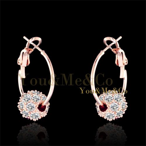 18k Rose Gold EP Brilliant Cut Crystal Ball Hoop & Huggie Earrings 