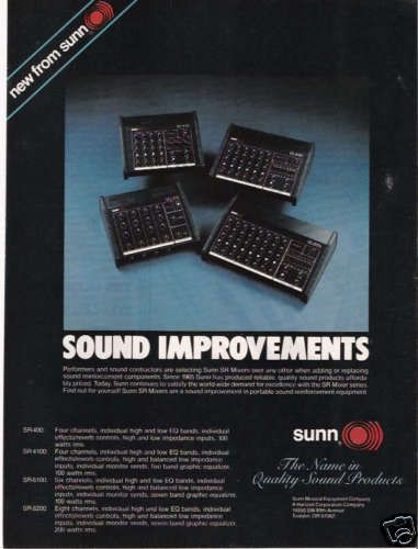 1982 VINTAGE AD FOR Sunn SR Series 400 4100 6100 Mixers  