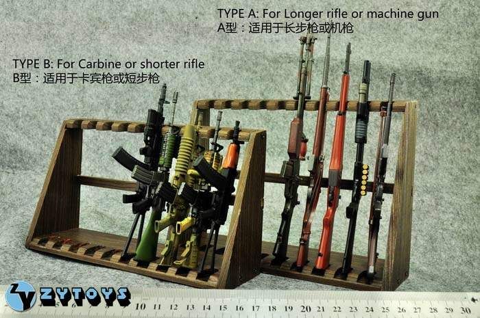 Scale ZYTOYS Submachine Gun Weapon Display Stand Wood Made  