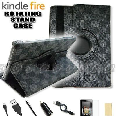   Fire 360° Rotating Case Cover/Car Charger/USB Cable/Stylus/Protector