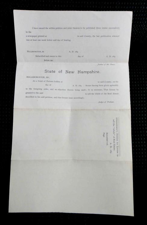   antique BLANK FORMS hillsborough nh LICENSE GOODS/CHATTELS~REAL ESTATE