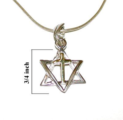 Gold & Silver Messianic Star of David w Cross Necklace  