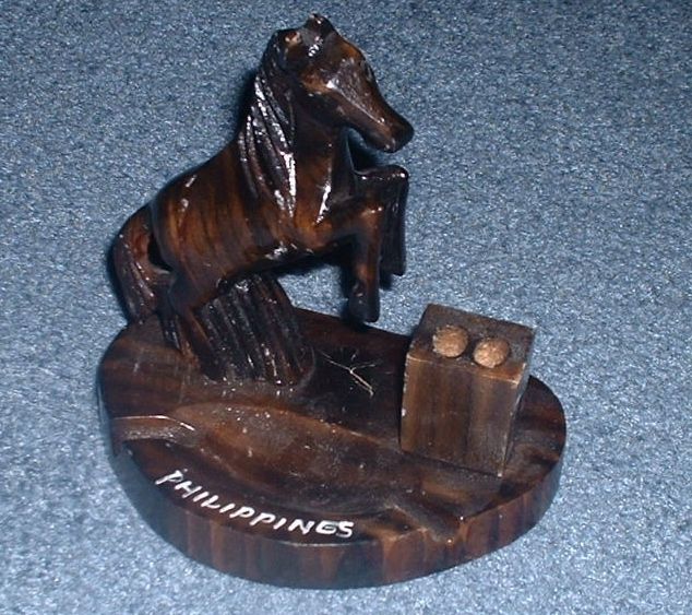 Vintage WOOD HORSE pen holder DISH ashtray STALLION art  