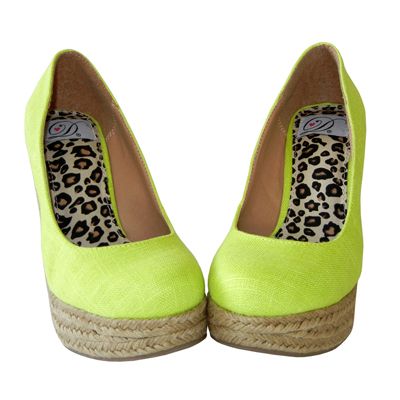 Style Focus Vivid Color Canvas Espadrille Platform Wedge Pump Yellow 