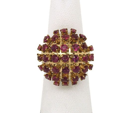 VINTAGE 14K GOLD & 4.5 CTS RUBIES DOMED SPUTNIK RING  