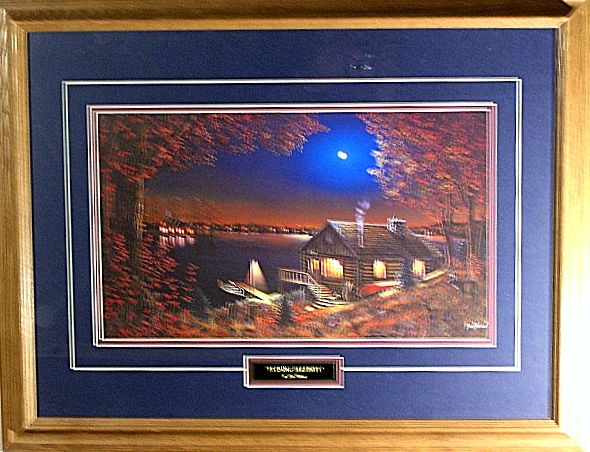 Jim Hansel EVENING SERENITY cabin Print Framed 27 x 21  