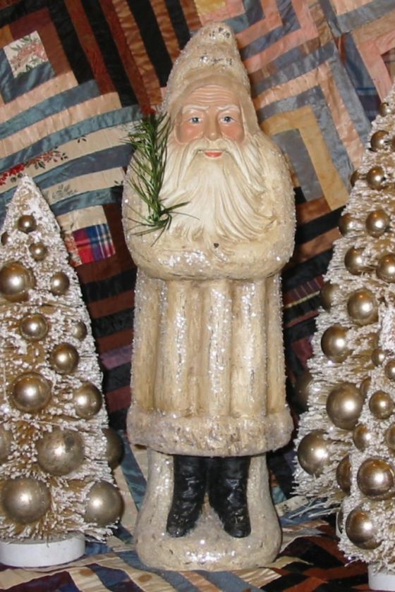 Vintage Style 13 in Ivory Belsnickle Santa Paper Mache  