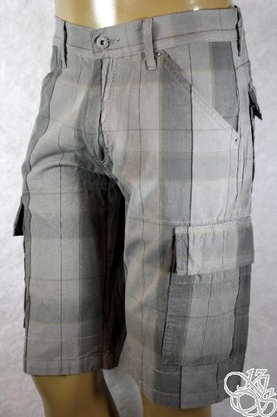   Cargo Sits Below Waist Relaxed Fit Gray Plaid Mens Shorts New  