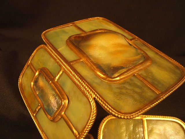 CIRCA 1900 LC TIFFANY TURTLEBACK GOLD DORE WALL SCONCES  