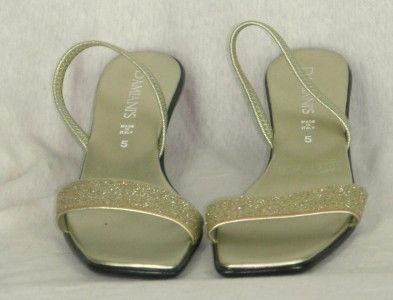   Kitten Heel Slingback Gold Sandal with Gold Color Sparkle Band  