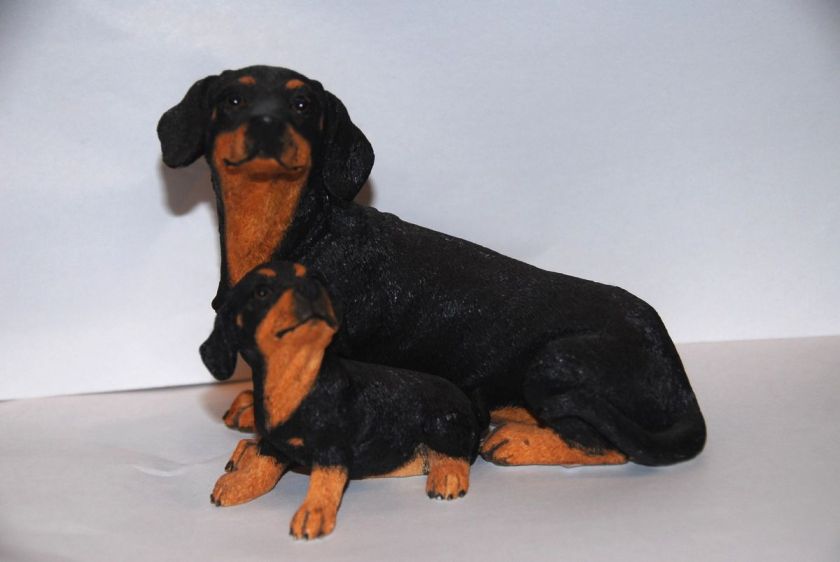 DACHSHUND BLK & TAN Mom & Pup STATUE Sherratt & Simpson  