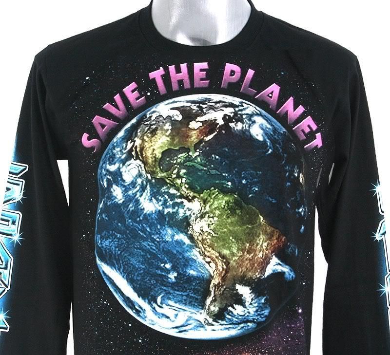 N76 EARTH SAVE THE PLANET ROCK BIKER L/S T SHIRT XL  