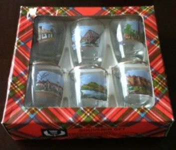 VINTAGE SCOTTISH BARWARE SHOT GLASSES SOUVENIR SET OF SIX  