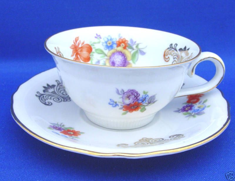 Schumann Germany US Zone Saucer Tea Cup Florals Gold SM  