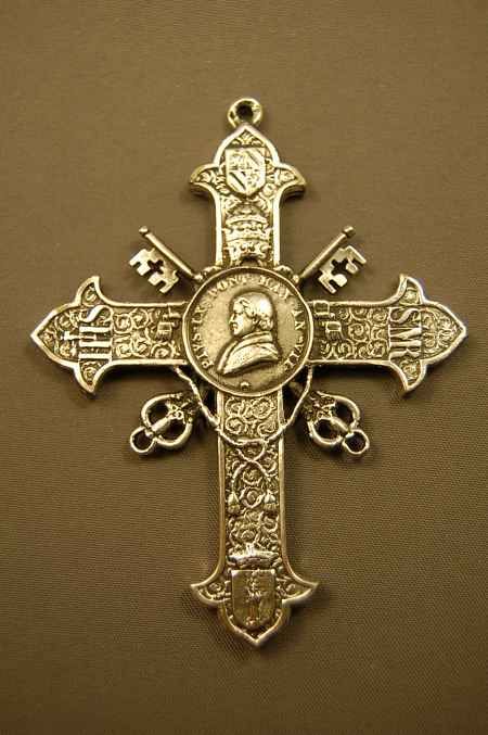 Pope Pius IX Pectoral Cross + All Silver + (Rare) + chalice co 