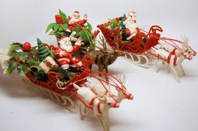 Vintage CHRISTMAS Lot 3 Santa Sleigh 1950s Centerpiece  