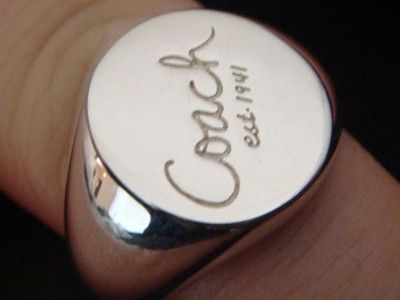 coach nwt 95492 sterling silver 925 signet coach script ring size 7