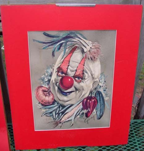 Vintage Cydney Eames Era Clown Lithograph Print Pr  