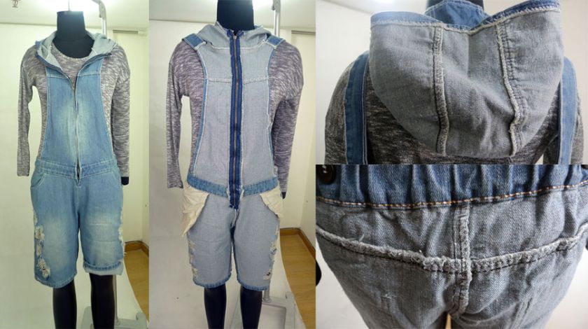 Women Girsl Jeans Denim Zipper Hoode Hole Jumpsuit Romper Overall 