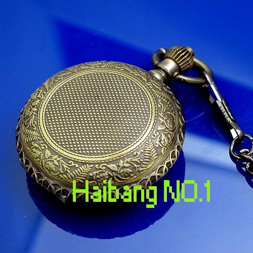 NEW Unique Antique Mens Quartz ALLOY CASE Pocket Watch + Chain 