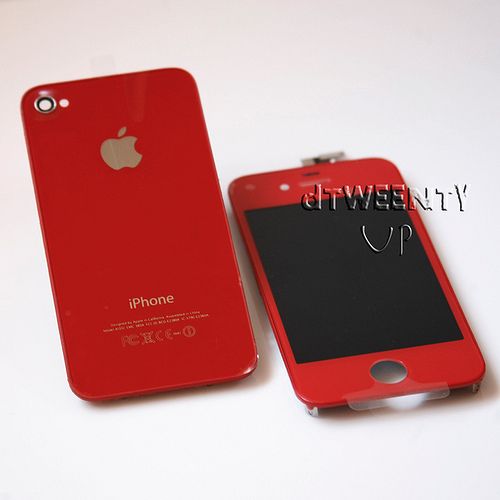 NEW RED LCD DIGITIZER + BACK DOOR IPHONE 4 AT&T  