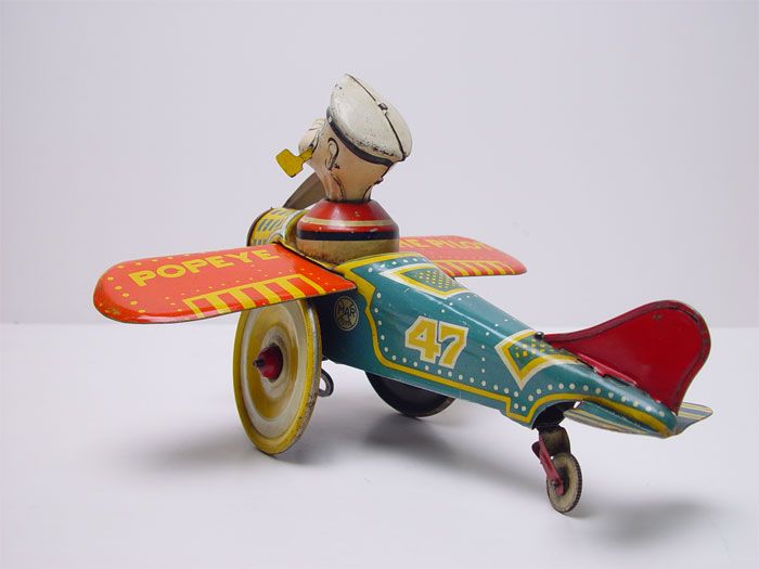 Rare Early Version Marx Popeye The Pilot Tin Windup Toy  