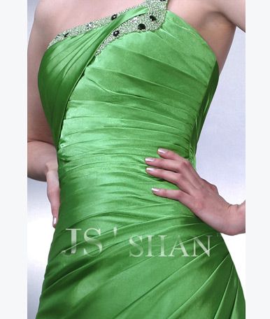 JSSHAN Green Satin Gown Formal Prom Ball Evening Dress  