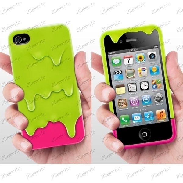 3D Melt ice Cream Case Back Cover Skin For Apple iPhone 4S 4 4G green 