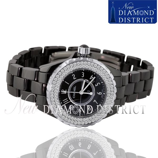 LADIES BLACK CERAMIC CHANEL J12 DIAMOND 33MM H0682 WATCH sku2  