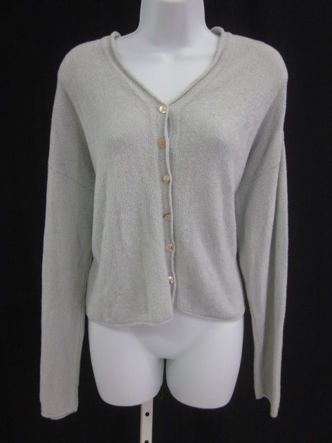 MARGARET OLEARY Seafoam Green Button Chenille Cardigan  