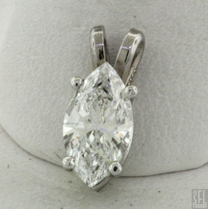 GIA CERTIFIED 14K WHITE GOLD 0.58CT VS1/D MARQUISE CUT DIAMOND PENDANT 