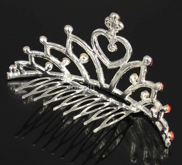 /Wedding Princess Pink Swarovski Crystal Heart Tiara Crown Small Hair 