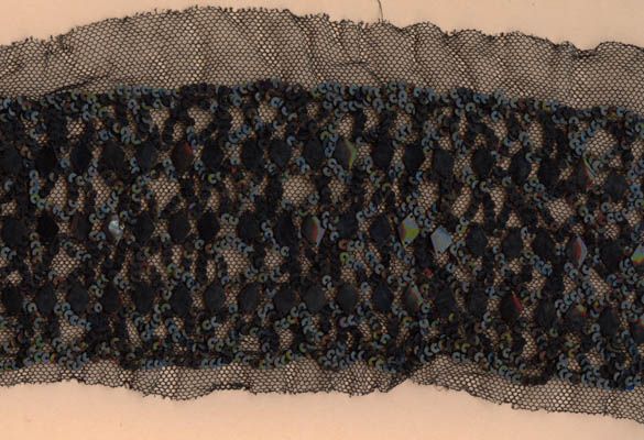 VINTAGE 1920s FRENCH LACE TRIM black sequins on TULLE  