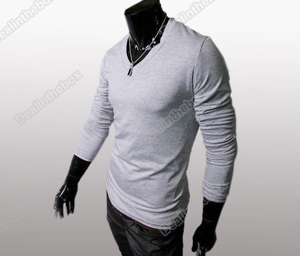   Fit Long Sleeve Casual Base T shirt V Neck Cotton T shirts Basic Tee