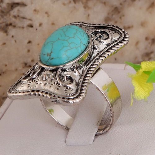   carve Tibet silver set oval black brown turquoise finger ring