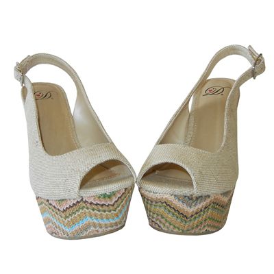 Chic Peep Toe Multi Color Weave Wraps Wedge Platform Pump w Linen 