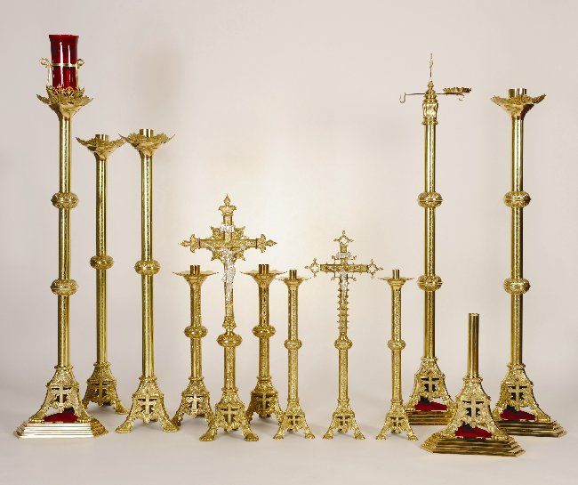 Traditional French Gothic Sanctuary Lamp +candlestick  