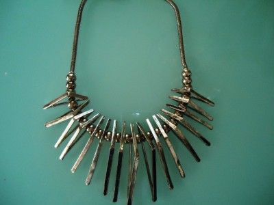   ANTIQUE GOLD 3 DIMENSIONAL SPIKED CHOKER / COLLAR 80S BIB NECKLACE