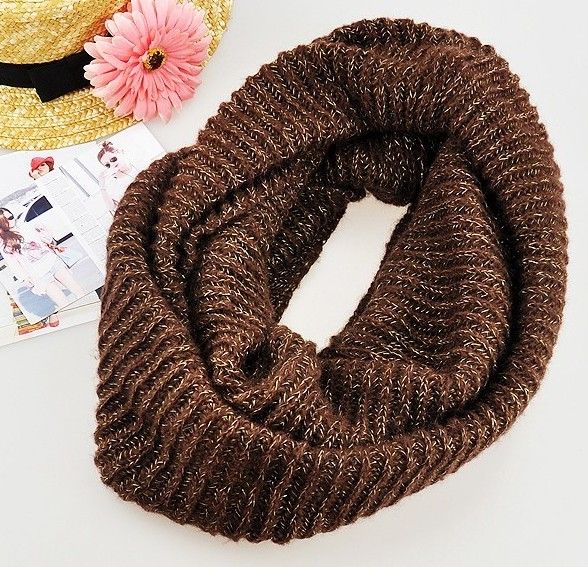 Fashion Knit Gold Wire Hood Cowl Warmer Winter Neck Scarf Wrap  